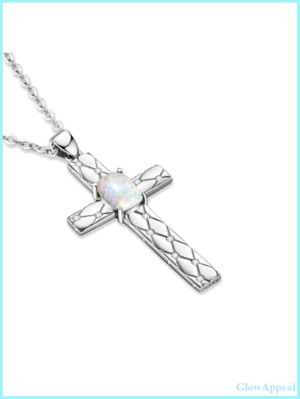 S925 Silver Cross Birthstone Necklace Opal October Birthday Gift
